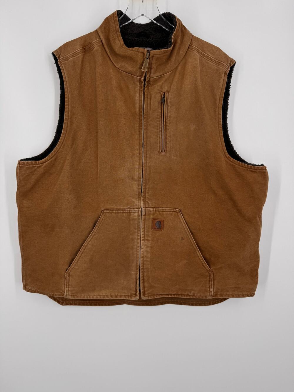 Carhartt vest men's 2XL Tall sherpa lined duck canvas workwear tan utility V33
